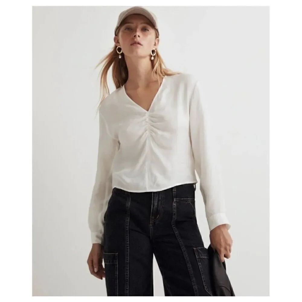 $88 Madewell brushed ruched front top in lighthouse size 2